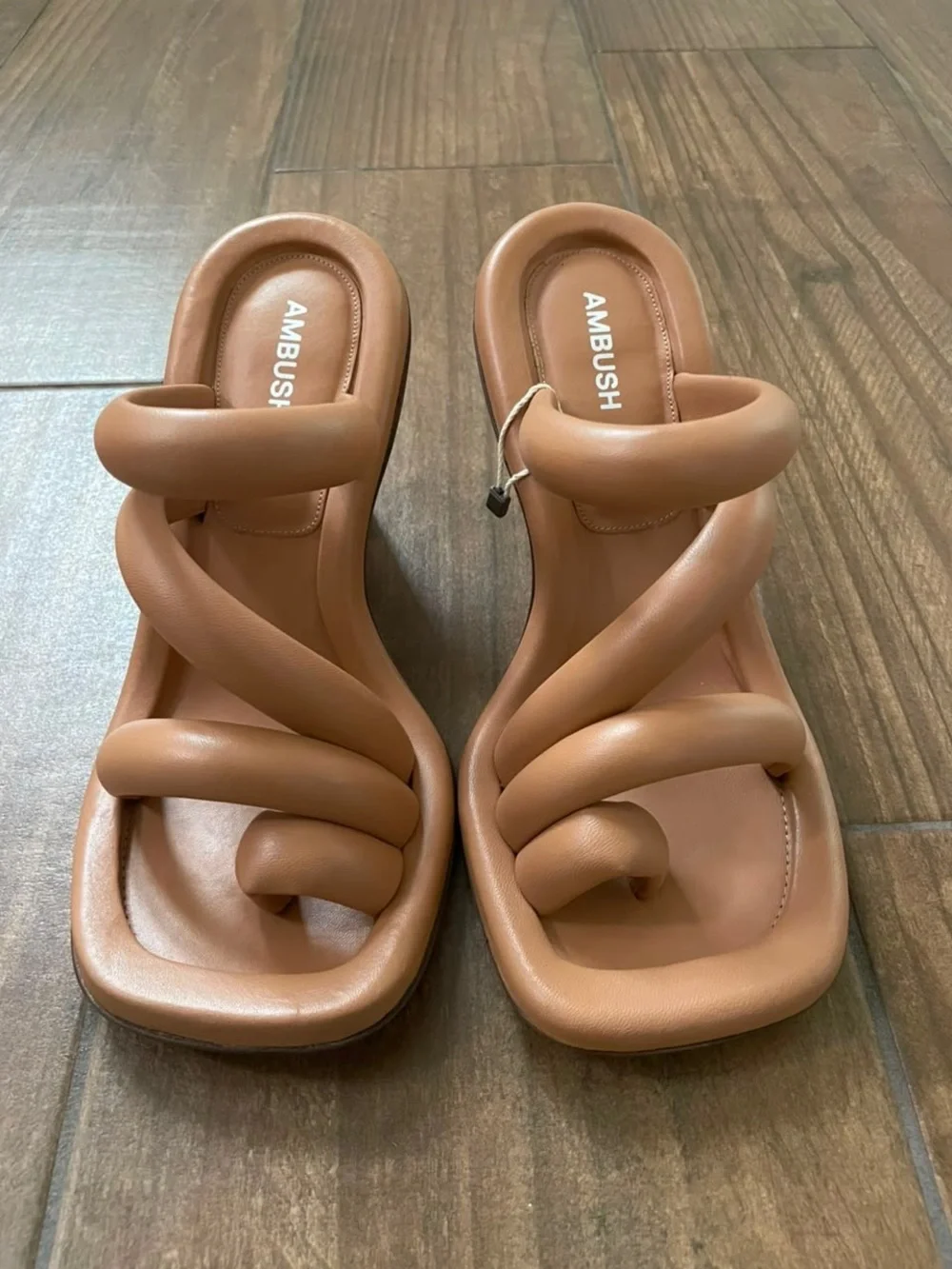 AMBUSH Tan Padded Spiral-Strap Heeled Sandals - Sculpted Comfort
